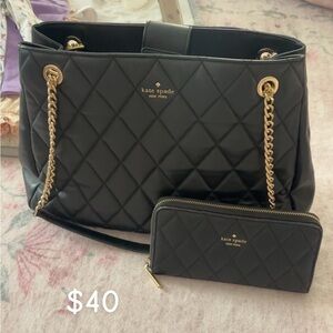 Kate Spade Black Quilted Shoulder Bag with Wallet